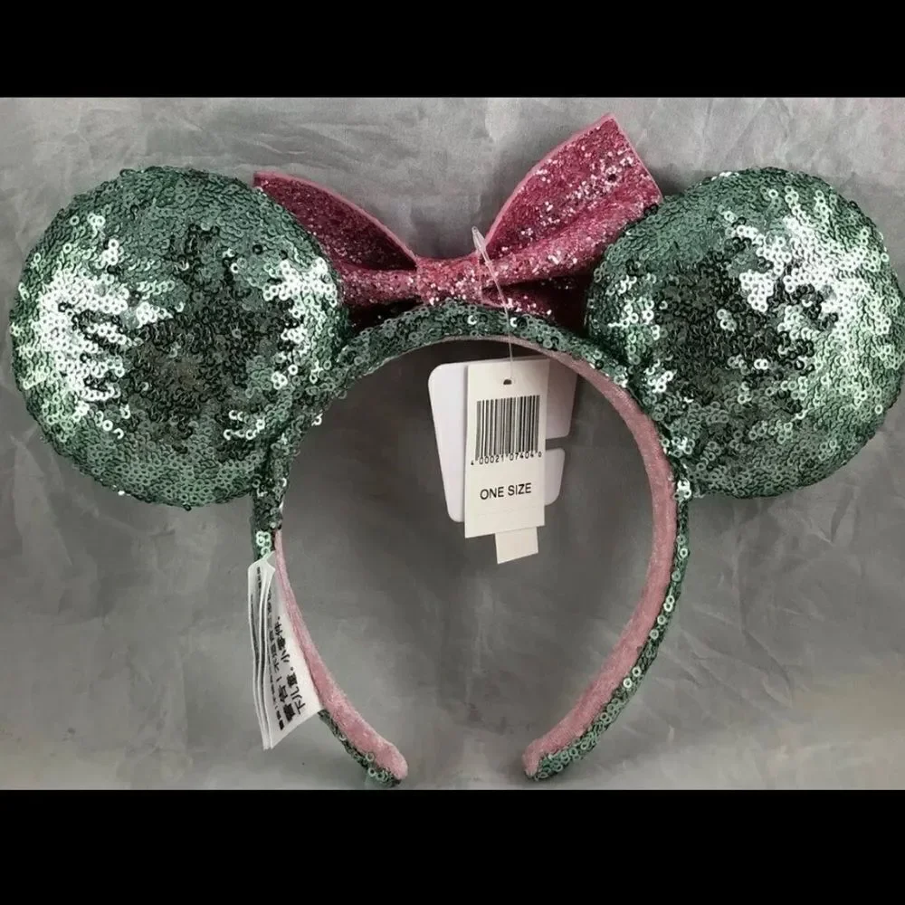 Disney Parks Sugar Rush Pink Bow Mint Green Teal Sequin Minnie Ears Headband NEW